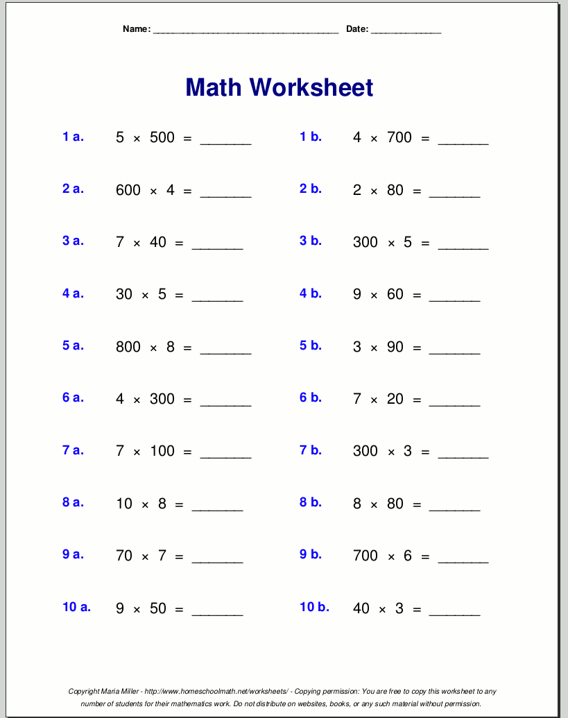 Grade 4 Multiplication Worksheets Math Multiplication Worksheets 4th Grade