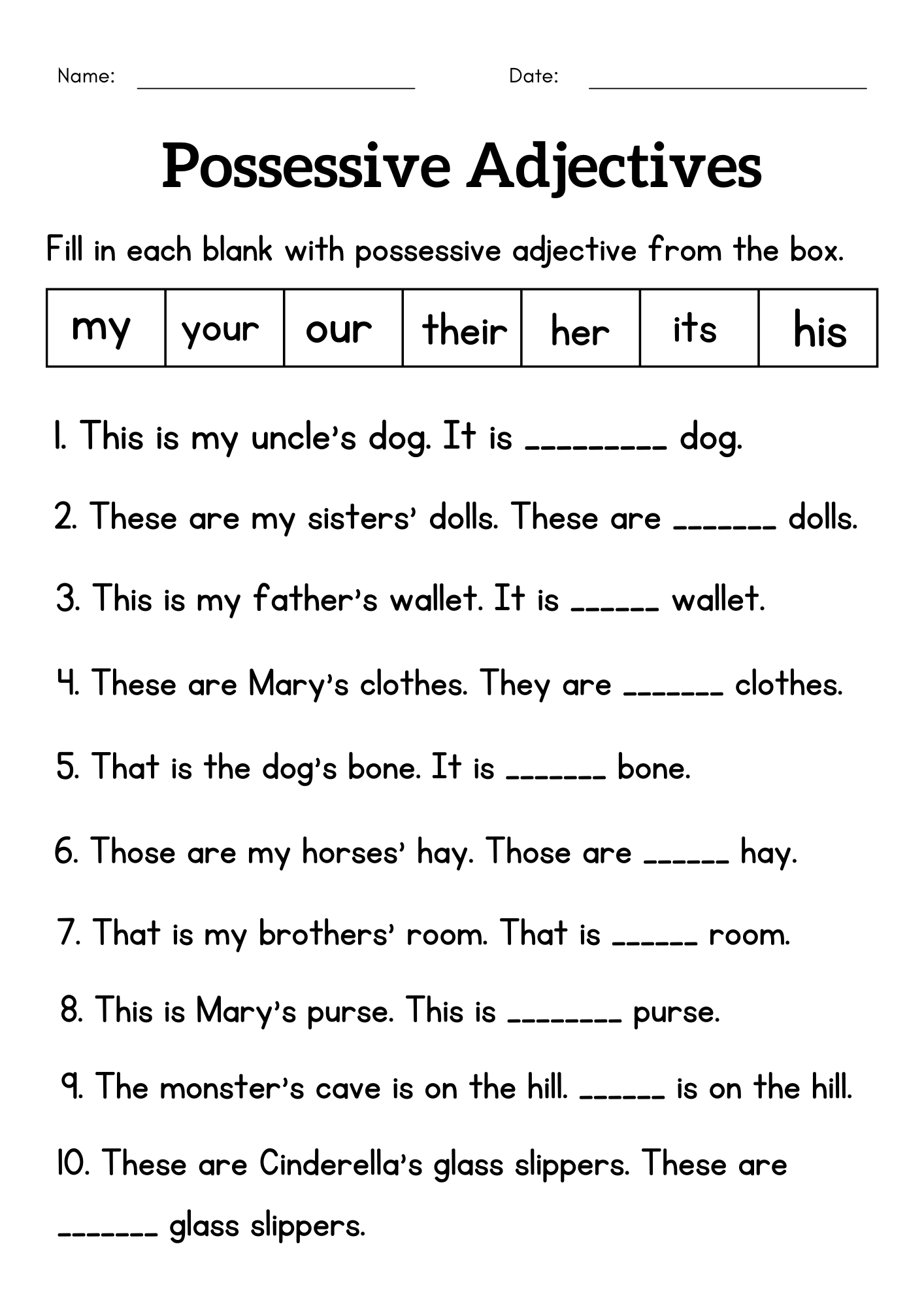 Grammar Possessive Adjective Worksheet For Class 1 2 Made By Teachers