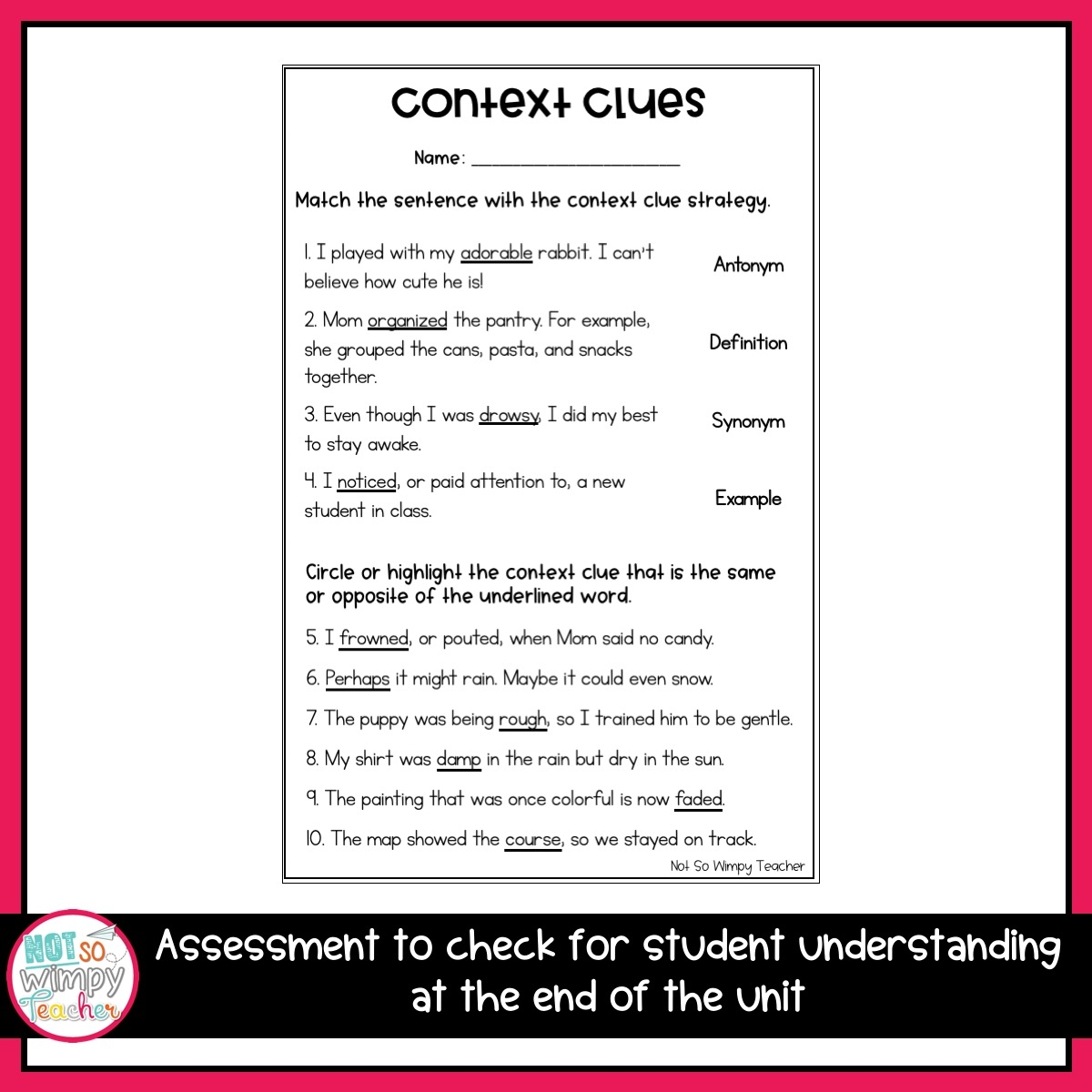 Grammar Second Grade Activities Context Clues Not So Wimpy Teacher