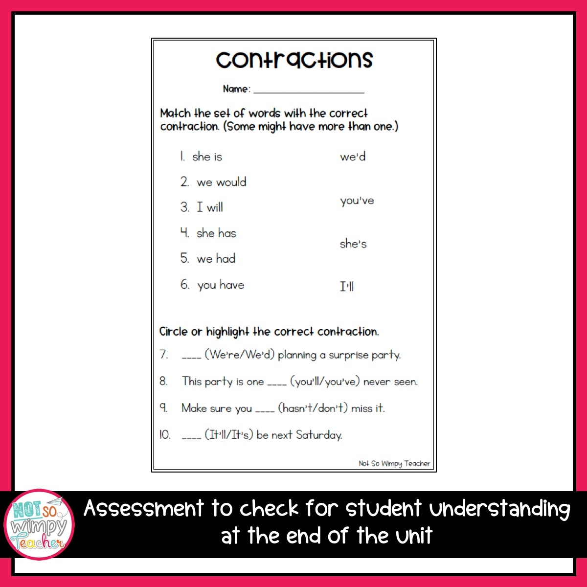 Grammar Second Grade Activities Contractions Not So Wimpy Teacher