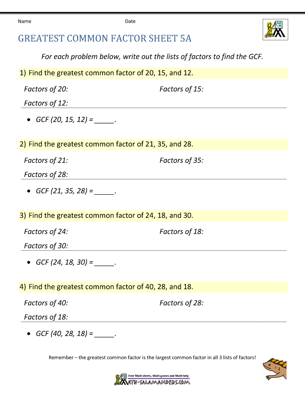 Greatest Common Factor Worksheet Page Prime Factorization For GCF And LCM A Worksheet PDF Printable Operations Algebraic Thinking Worksheet Cazoom Math