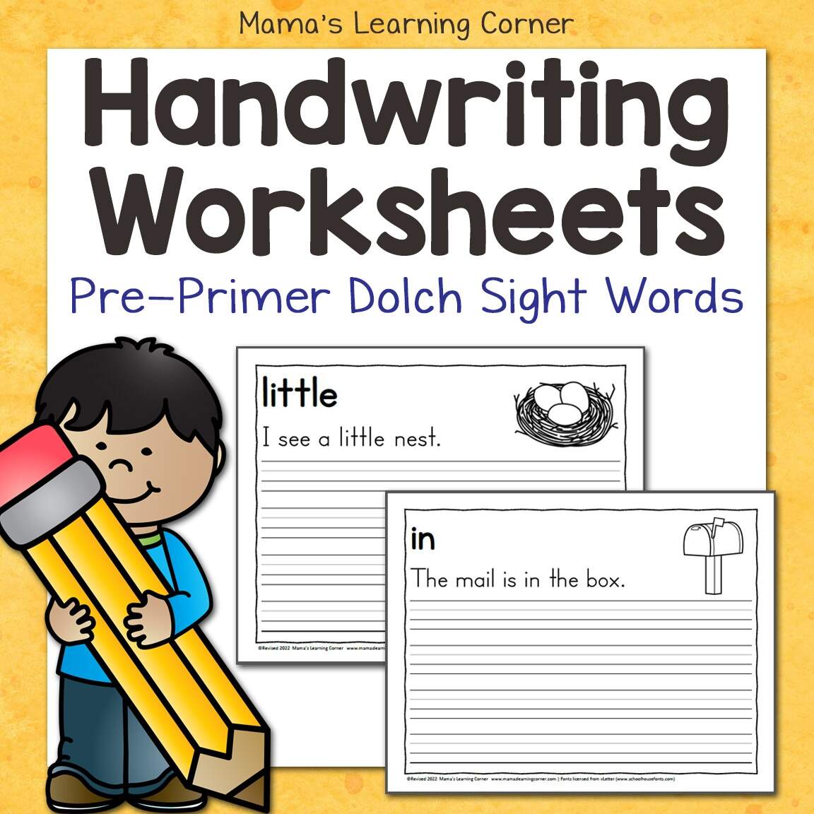 Handwriting Worksheets For Kids Pre Primer Dolch Words Mamas Learning Corner Pre Primer Dolch Sight Word Handwriting Teach Beside Me