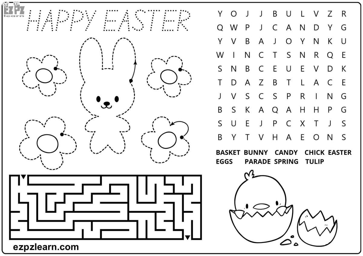 Happy Easter Activity For Kids Word Search Tracing Coloring And Maze Pdf Ezpzlearn Happy Easter Activity For Kids Word Search Tracing Coloring And Maze Pdf Ezpzlearn