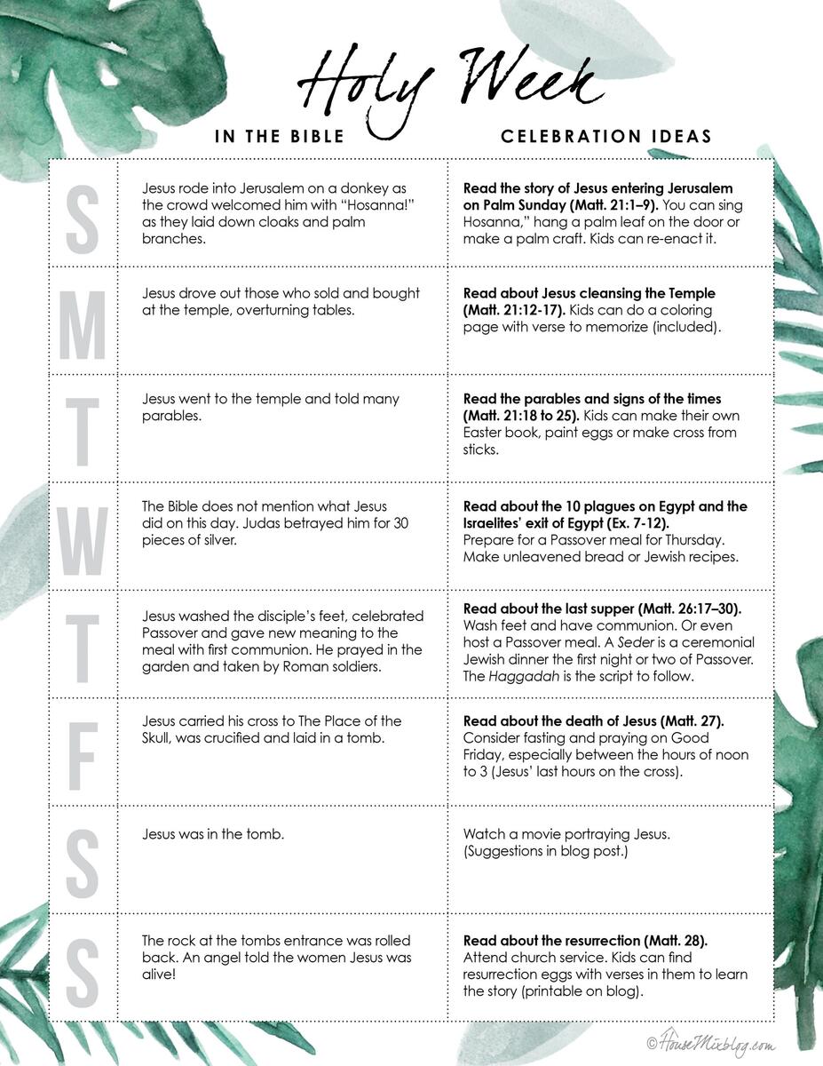 Holy Week Activities For Each Day Printable House Mix Holy Week Activities For Each Day Printable House Mix
