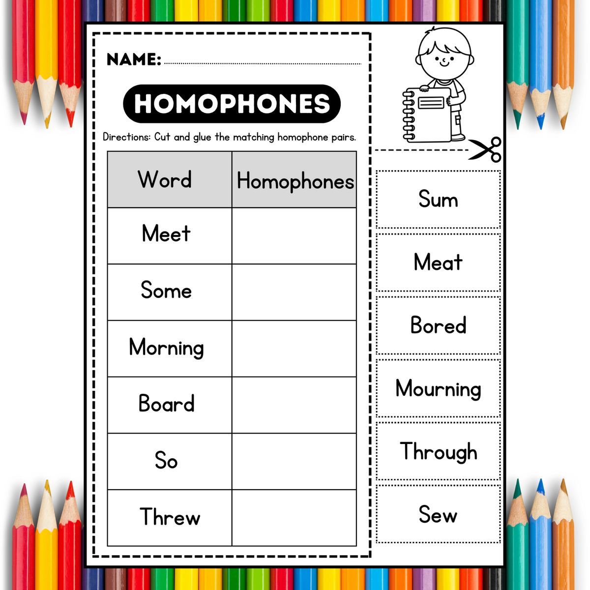 Homophones Cut And Paste Fun Activity Grammar Worksheets 1st And 2nd Grade Made By Teachers