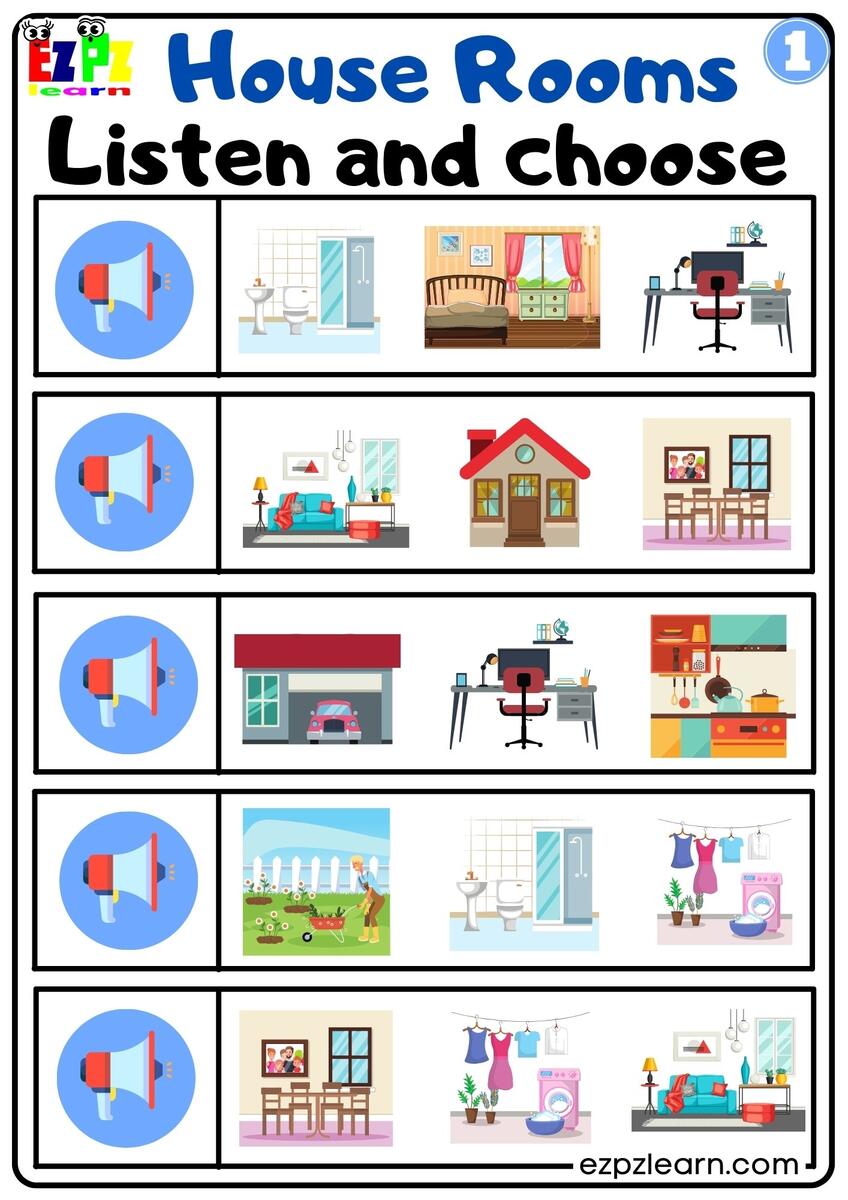 House Rooms Interactive Vocabulary Activity Listen And Choose The Correct Images Activity For ESL Students And K3 Kids G1 Ezpzlearn