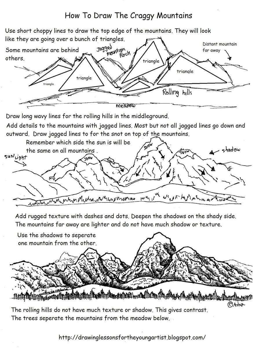 How To Draw Worksheets For The Young Artist How To Draw Craggy Distant Mountains