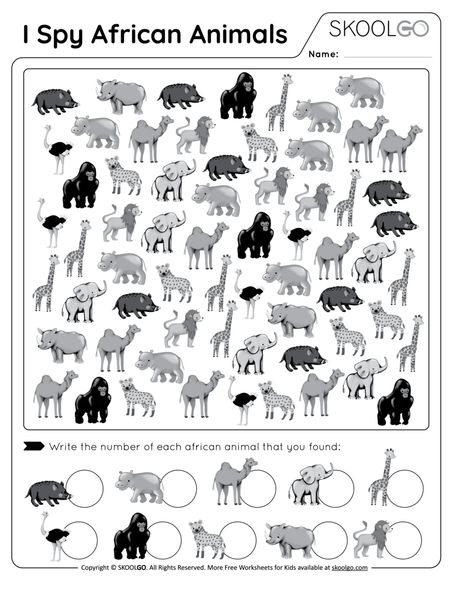 I Spy African Animals Free Worksheet SKOOLGO African Jungle Find And Color Worksheet Coloring Page Free Printable