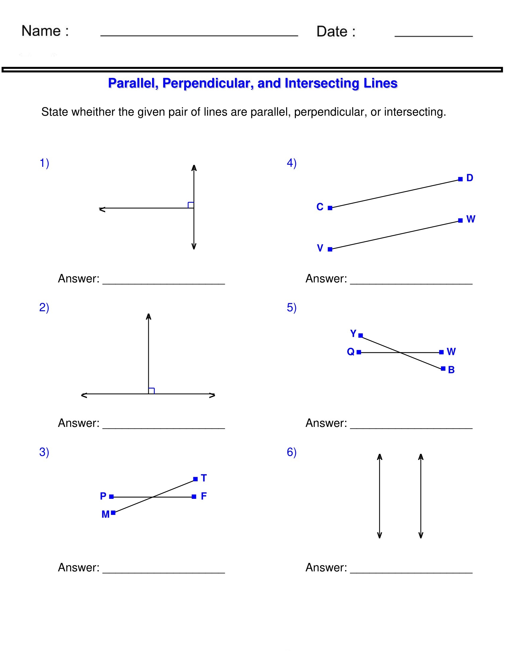 Parallel Lines Cut By A Transversal Worksheet Free Printable