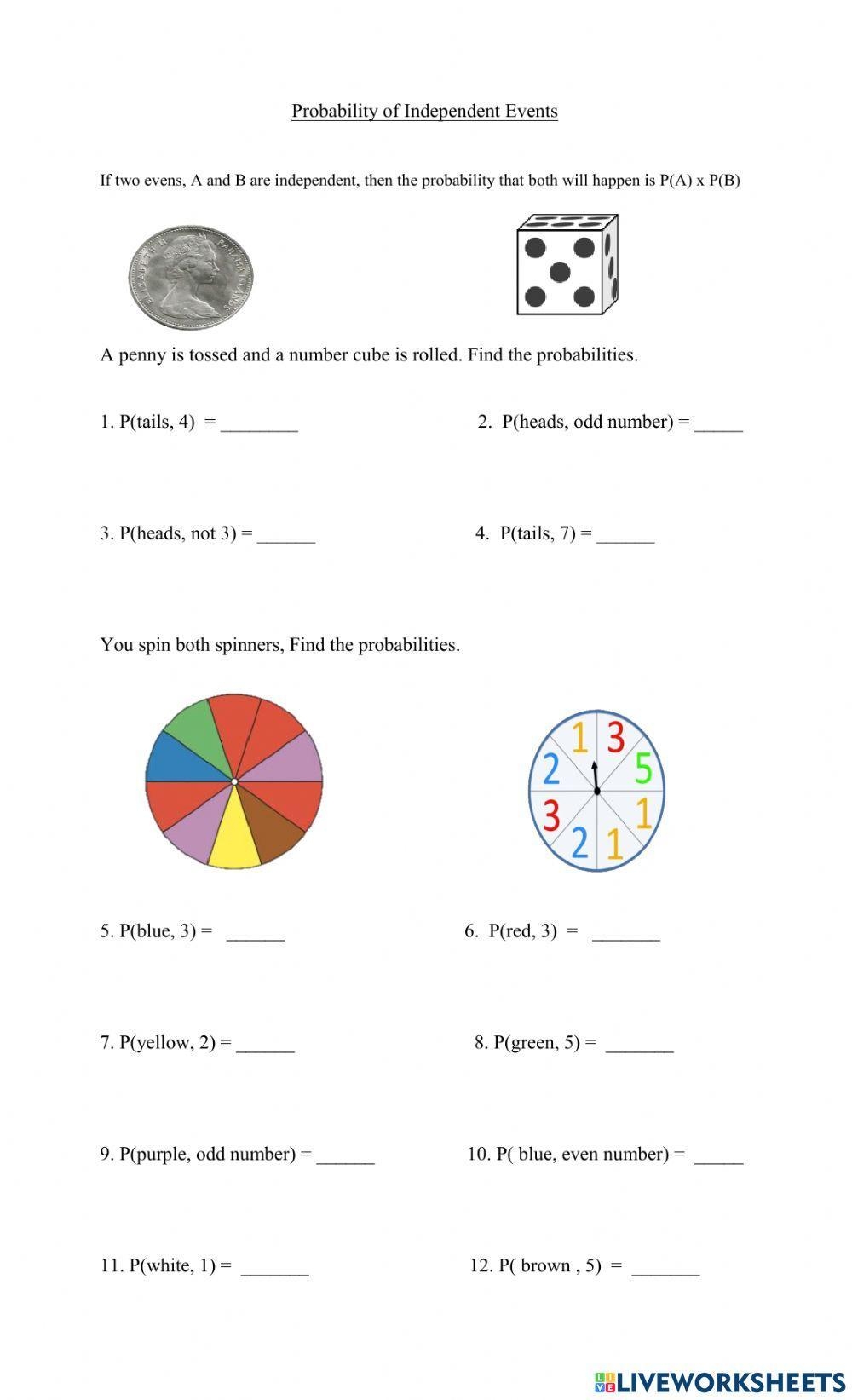 Independent Events Probability Worksheet Practice Problems And Solutions