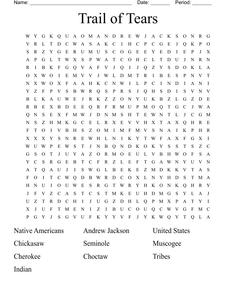 Indian Removal Act Word Search WordMint Trail Of Tears Texts And Activities Indian Removal Act The Rocket Resource