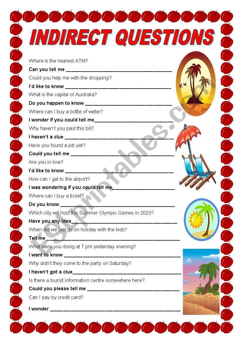 INDIRECT QUESTIONS ESL Worksheet By Traute