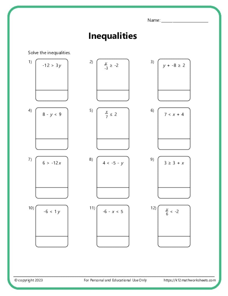Inequalities Worksheets Inequalities Worksheets One Step Inequalities By Adding And Subtracting Made By Teachers