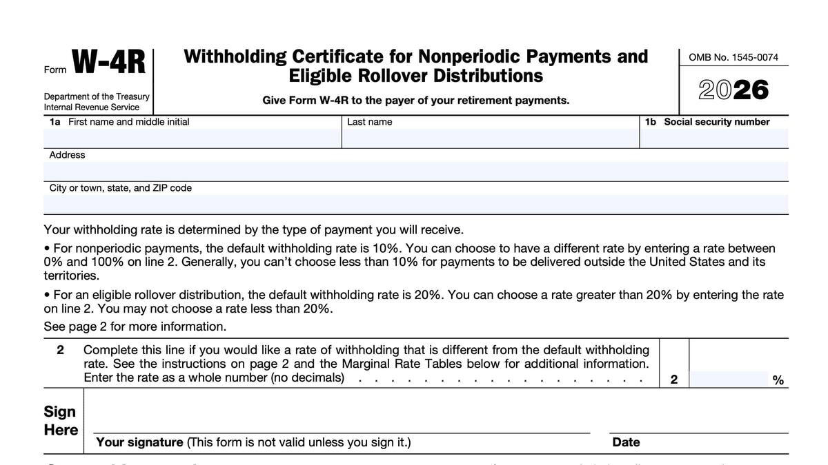 IRS Form W 4R Instructions Nonperiodic Payments And Rollovers