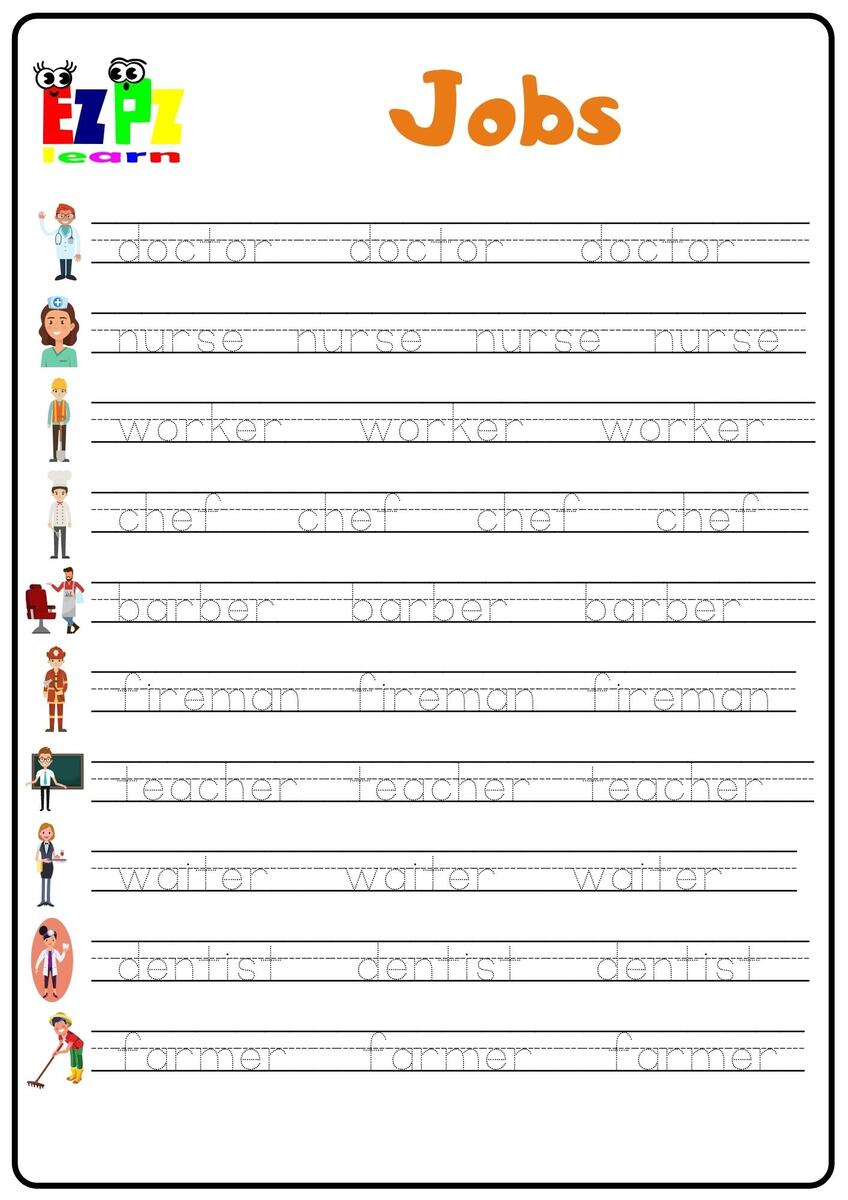 Jobs 1 Word Tracing Worksheet Ezpzlearn Jobs 1 Word Tracing Worksheet Ezpzlearn