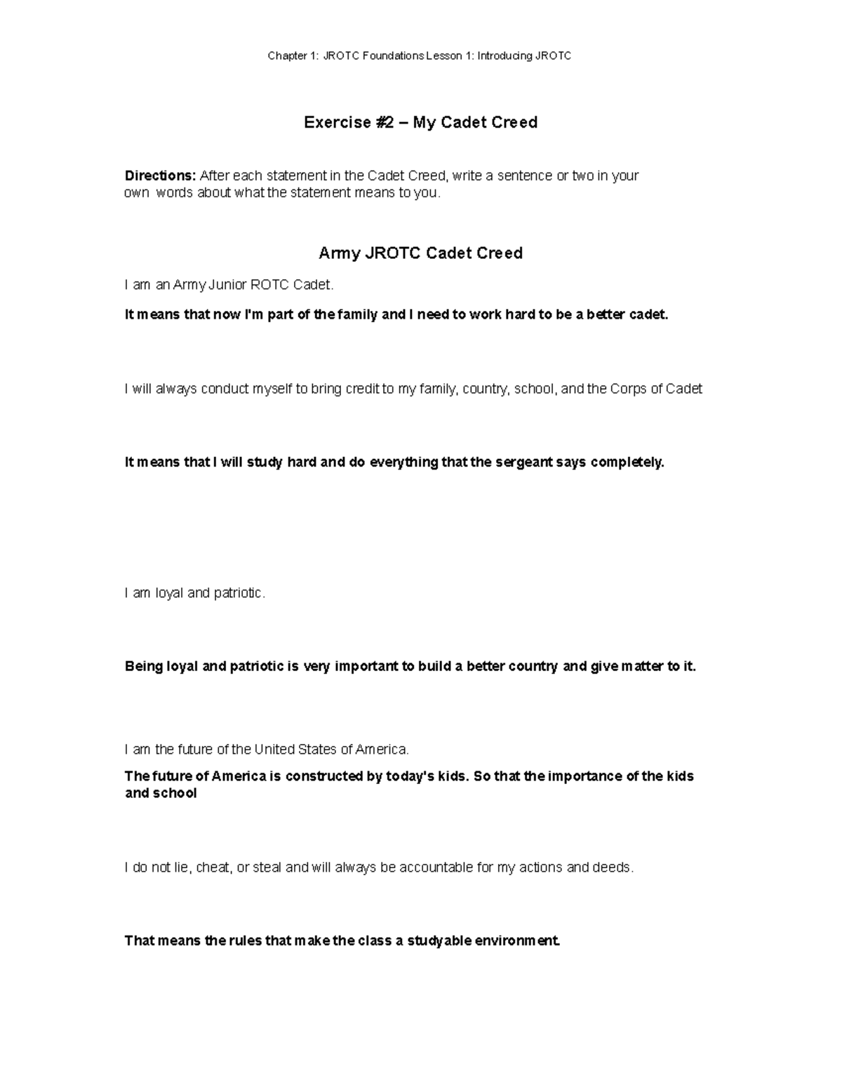 JROTC LET 1 Cadet Creed Reflection Exercise Studocu Sam Houston JROTC Licensed For Non Commercial Use Only 20 Questions For Cadets