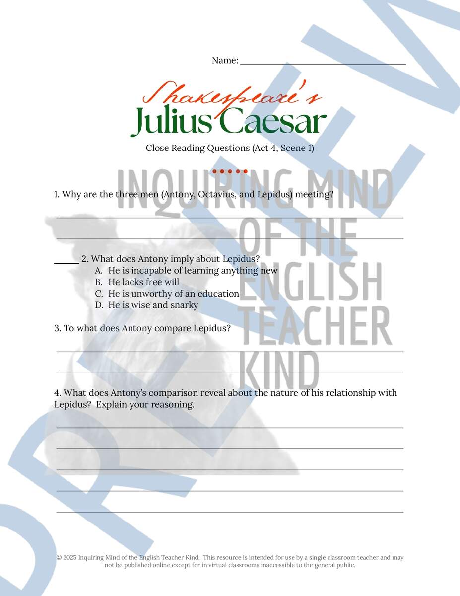 Julius Caesar Act 4 Scene 1 Close Reading Analysis Worksheet And Answer Key Made By Teachers Julius Caesar Act 4 Scene 1 Close Reading Analysis Worksheet And Answer Key Made By Teachers