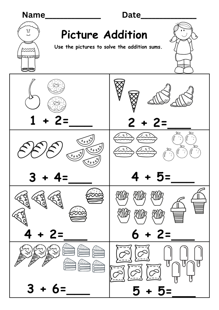 Kindergarten Addition Worksheet Free Picture Addition Worksheets Preschool Kindergarten Math Printable Etsy