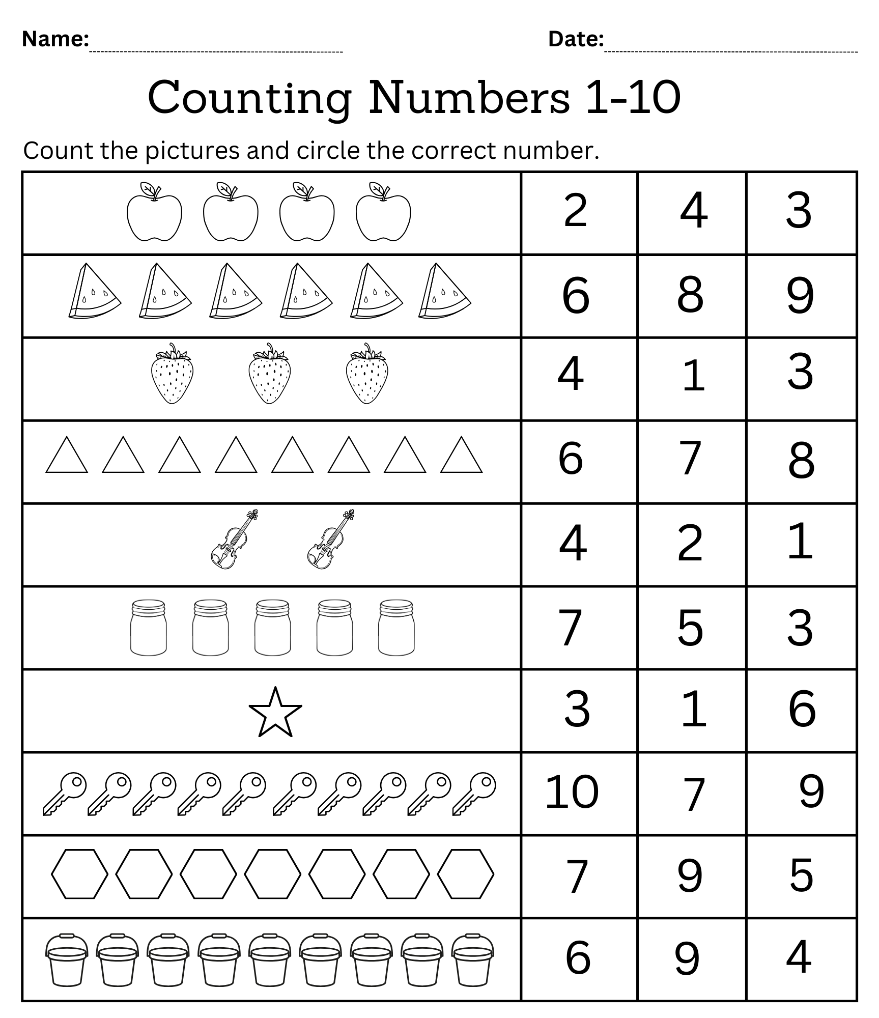 Counting To 10 Worksheets