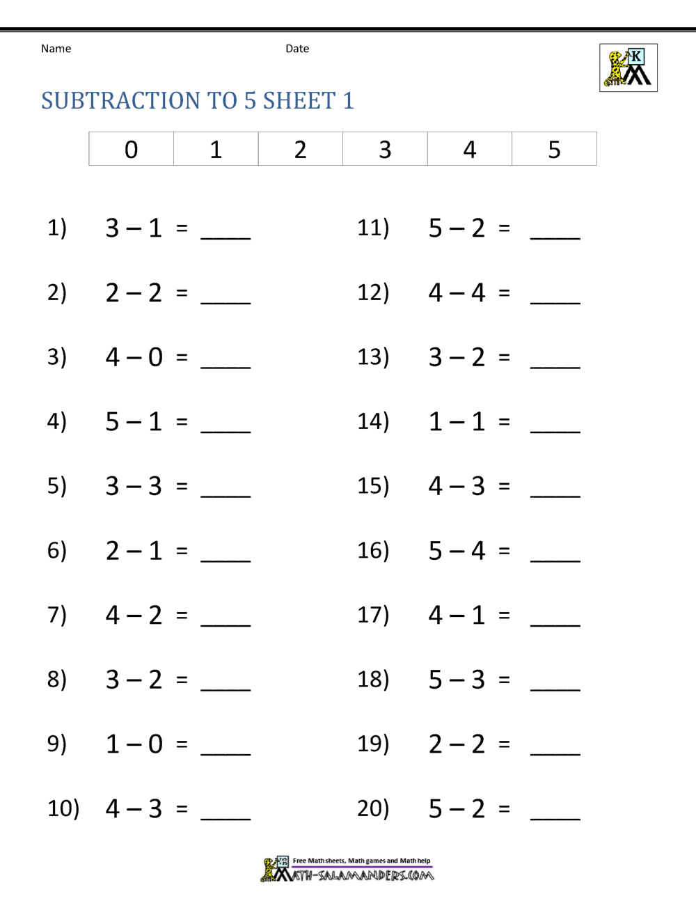 Kindergarten Subtraction Worksheets Kindergarten Subtraction Worksheets