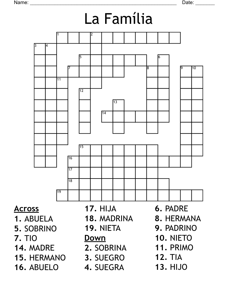 LA FAMILIA Worksheet WordMint LA FAMILIA Worksheet WordMint