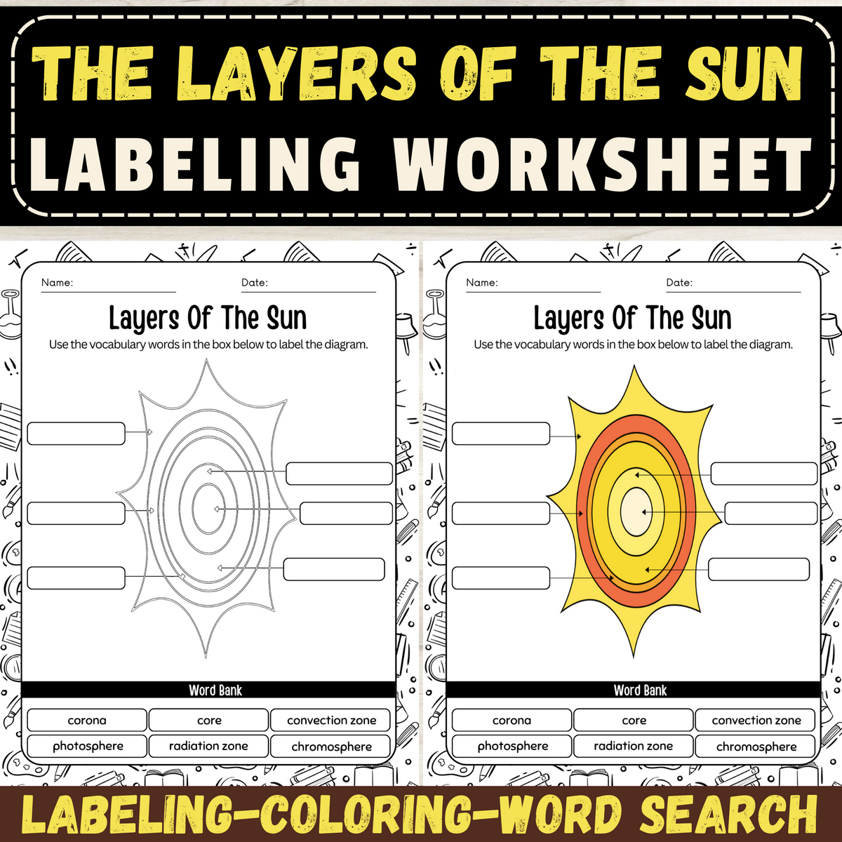 Label The Layers Of The Sun Sun Worksheet With Coloring Pages Word Search Made By Teachers Label The Layers Of The Sun Sun Worksheet With Coloring Pages Word Search Made By Teachers