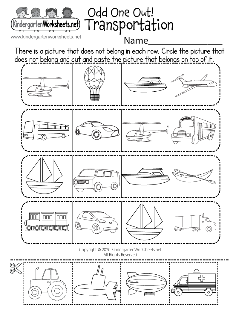 Printable Land Air Water Transportation Matching Activity