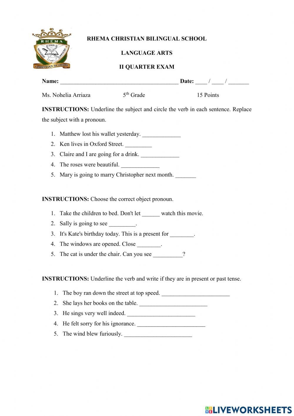 Language Arts Online Exercise For Grade 5 Worksheets Library