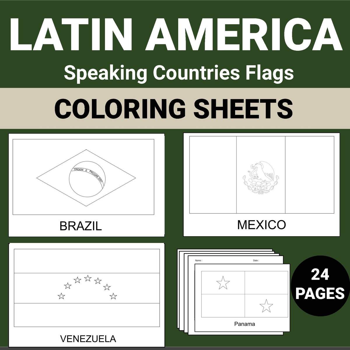 Latin American Countries Flags 24 Coloring Sheet Geography Learning Latin American Countries Flags 24 Coloring Sheet Geography Learning