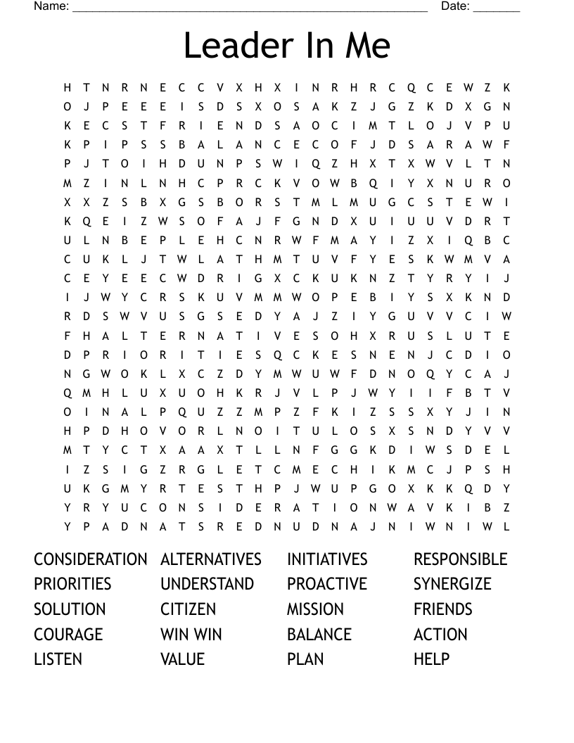 Leader In Me Word Search WordMint