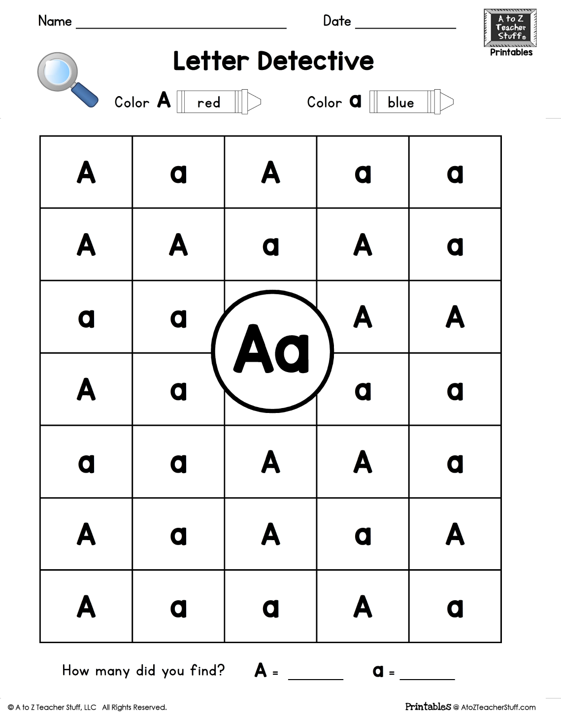 Letter A Letter Detective Uppercase Lowercase Visual Discrimination A To Z Teacher Stuff Alphabet Letter Sorting Worksheets