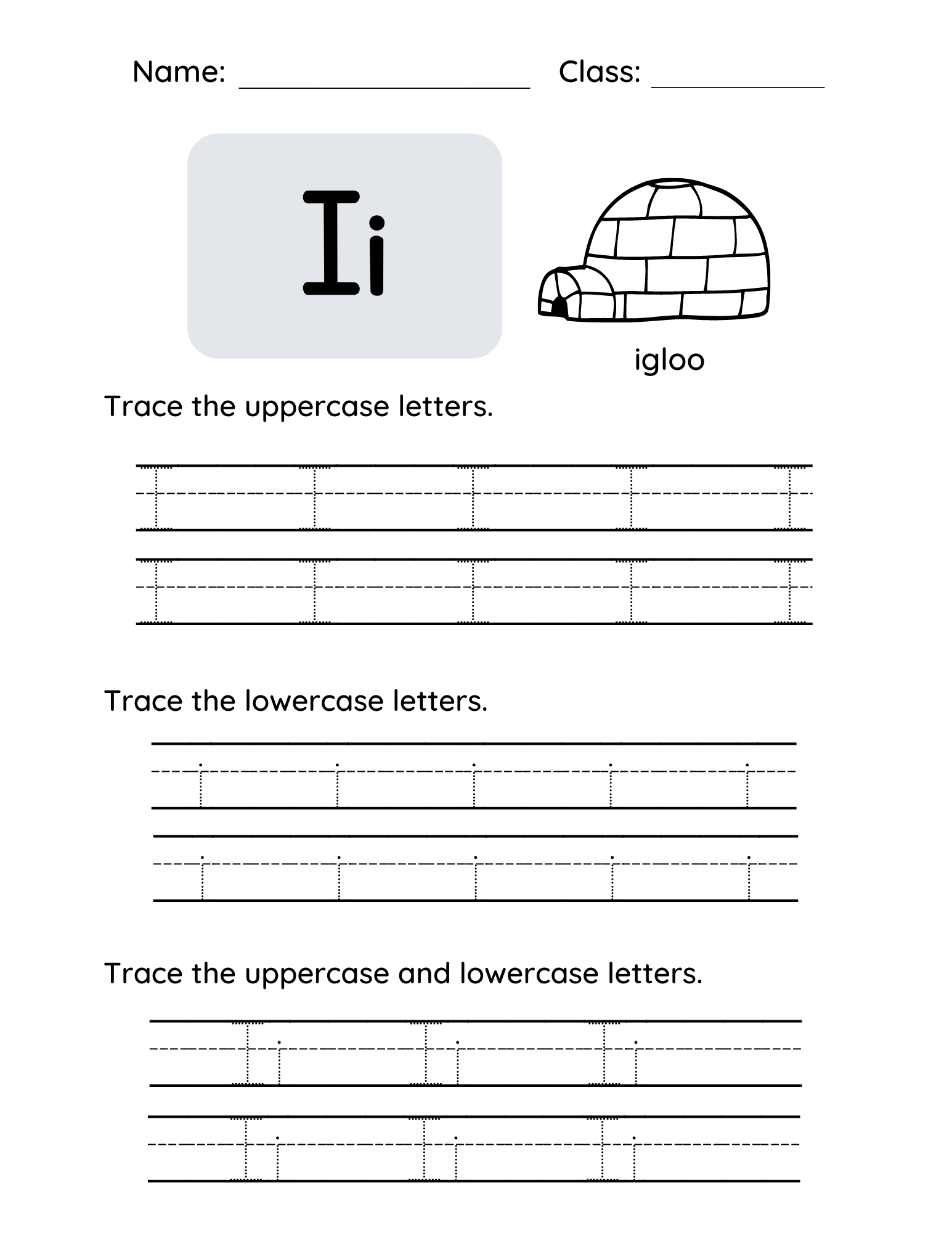 Letter I Tracing Worksheets For Toddlers And Preschool Children