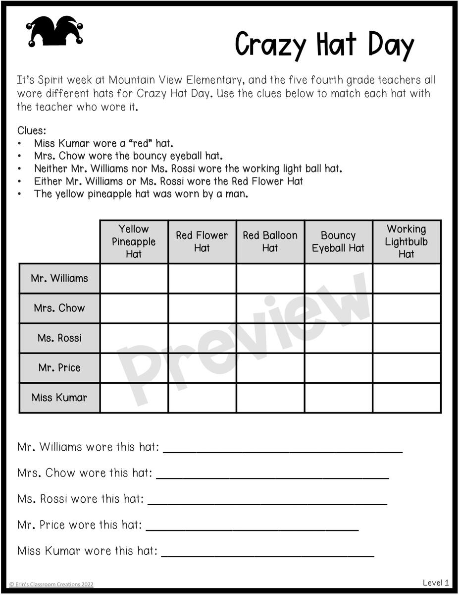 Level 1 Logic Puzzles Made By Teachers