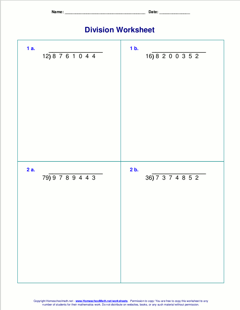 Long Division Worksheets For Grades 4 6