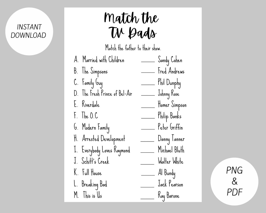 Match The TV Dads Famous Fathers Printable Game Etsy Israel Match The TV Dads Famous Fathers Printable Game Etsy Israel