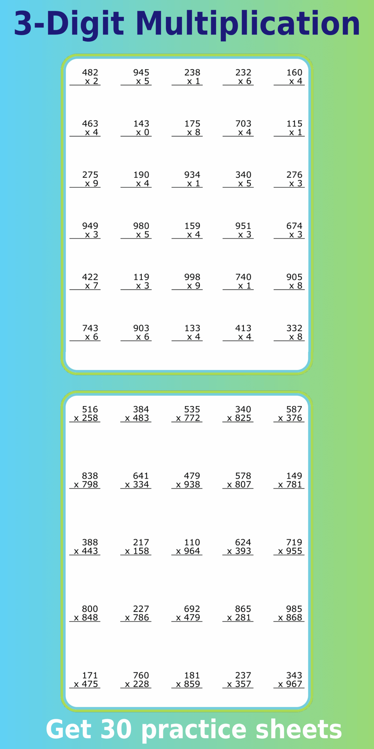 Math 3 Digit Multiplication PDF
