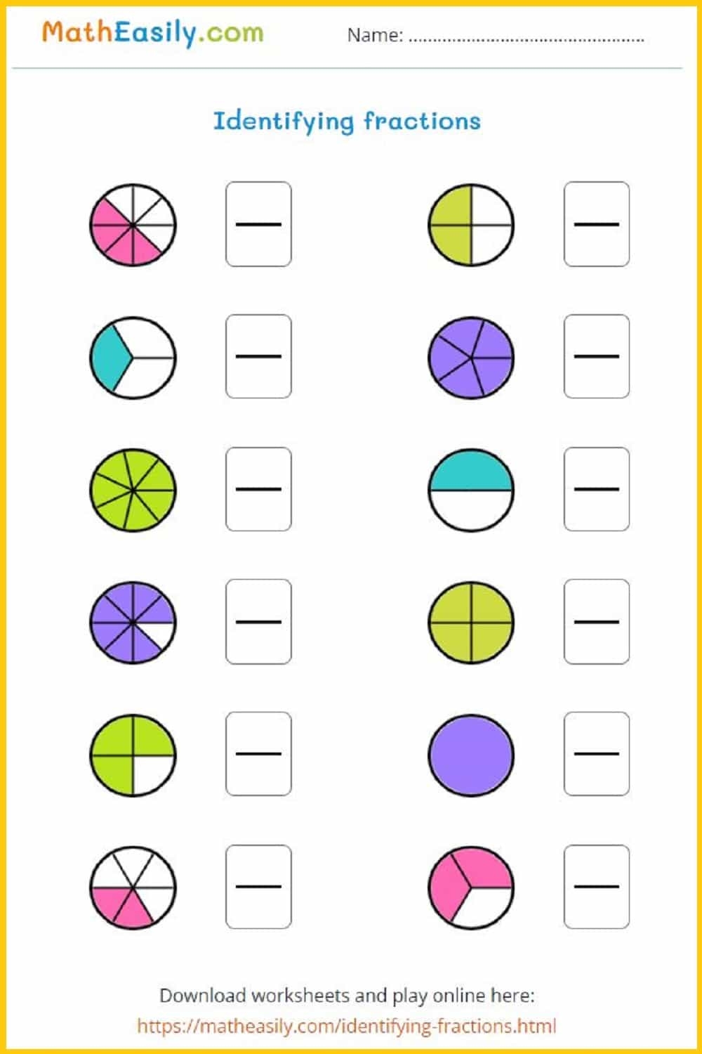 Free Printable Fractions Worksheets Comparing Identifying Free Printables Lettering SVG Files Tools Apps