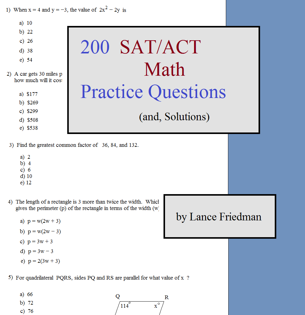Math Plane 200 SAT ACT Math Practice Questions And Solutions