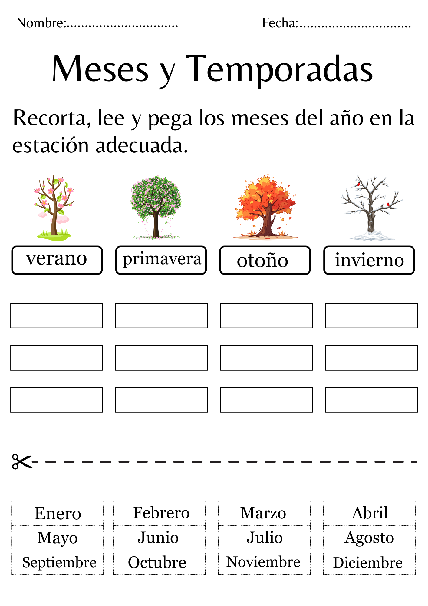 Meses Y Temporadas Imprimibles Months And Seasons In Spanish Worksheet Made By Teachers