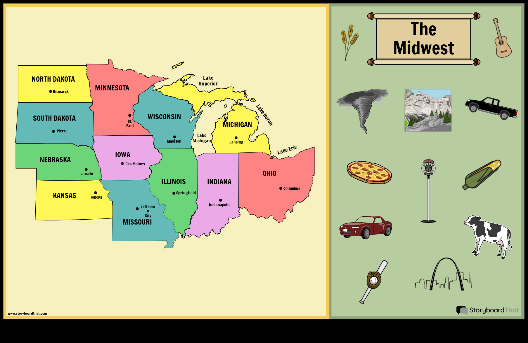 Midwest Map Activity Label Capitals With Storyboard That