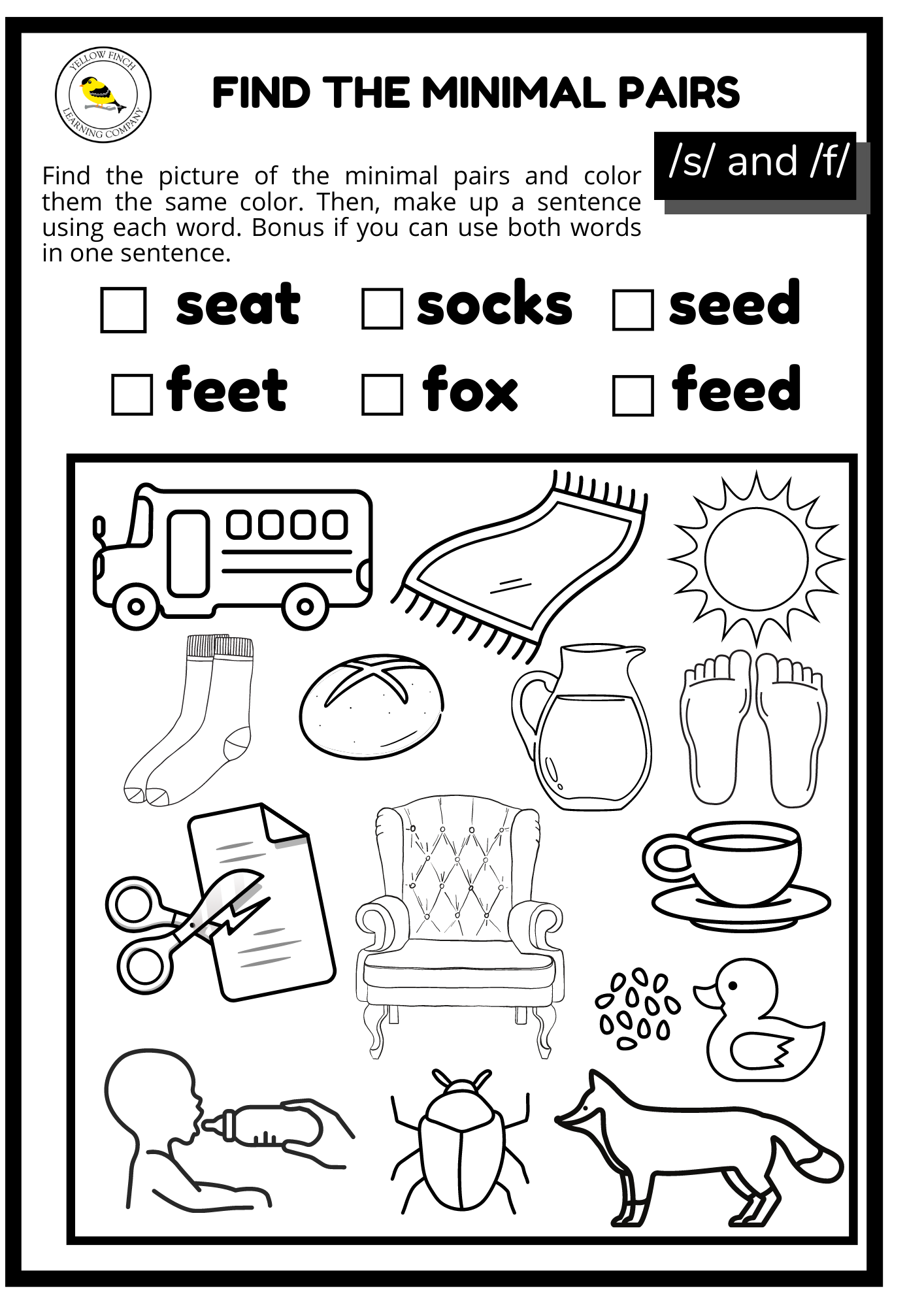 Minimal Pair s And f Worksheet FREE DOWNLOAD Yellow Finch Worksheets Library