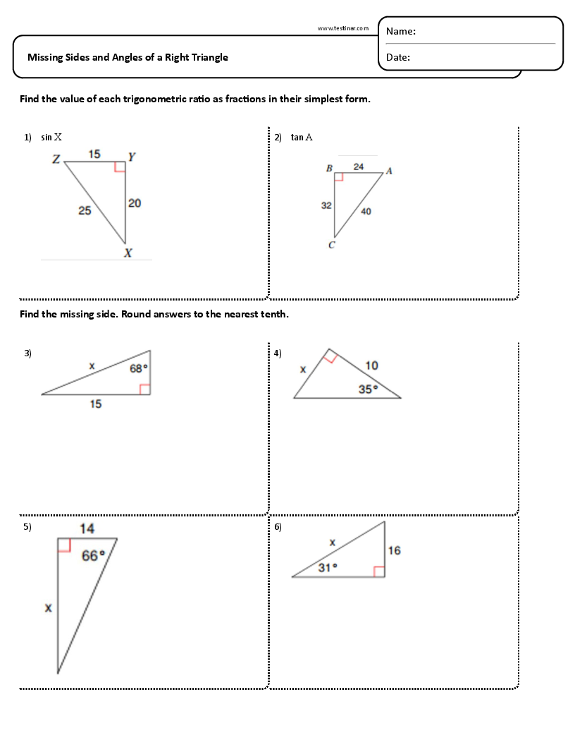 Missing Sides And Angles Of A Right Triangle Worksheets Missing Sides And Angles Of A Right Triangle Worksheets