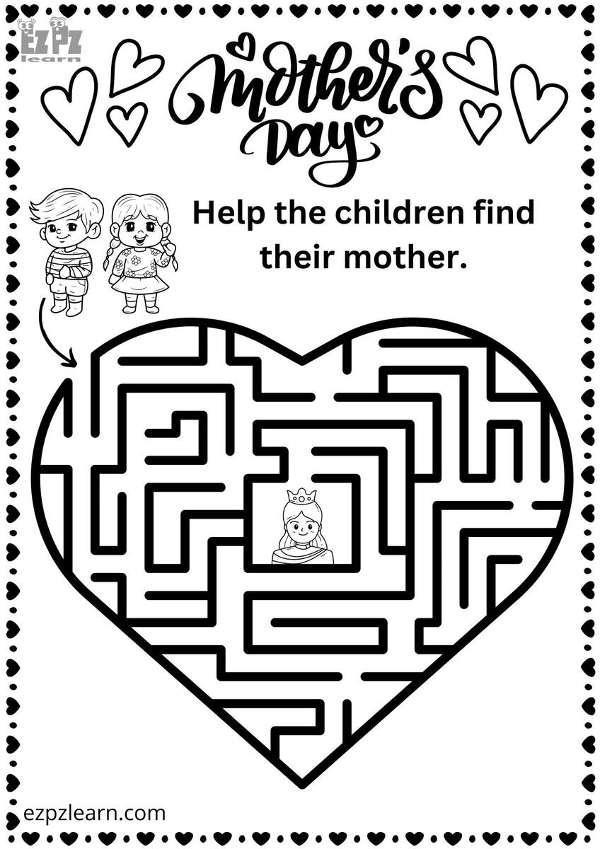 Mother S Day Heart Maze Free PDF Download Ezpzlearn Mother S Day Word Search Free Printable For Kids