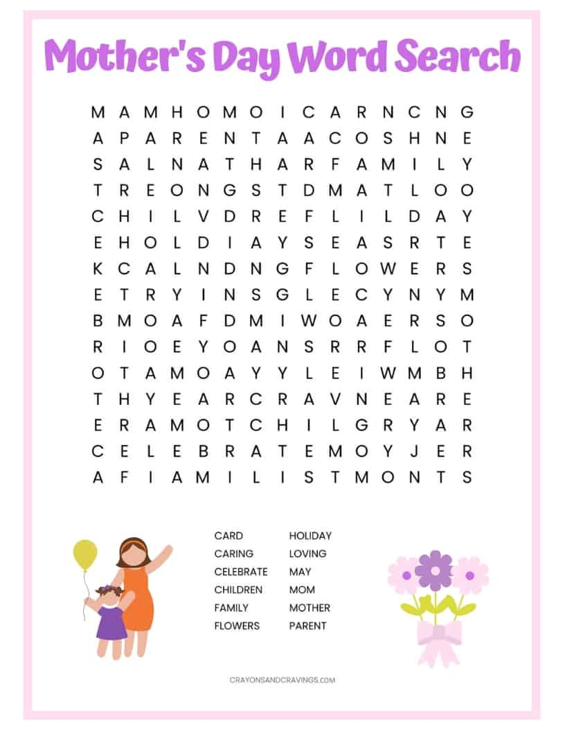 Mother S Day Word Search Free Printable For Kids Mother S Day Word Search Free Printable For Kids