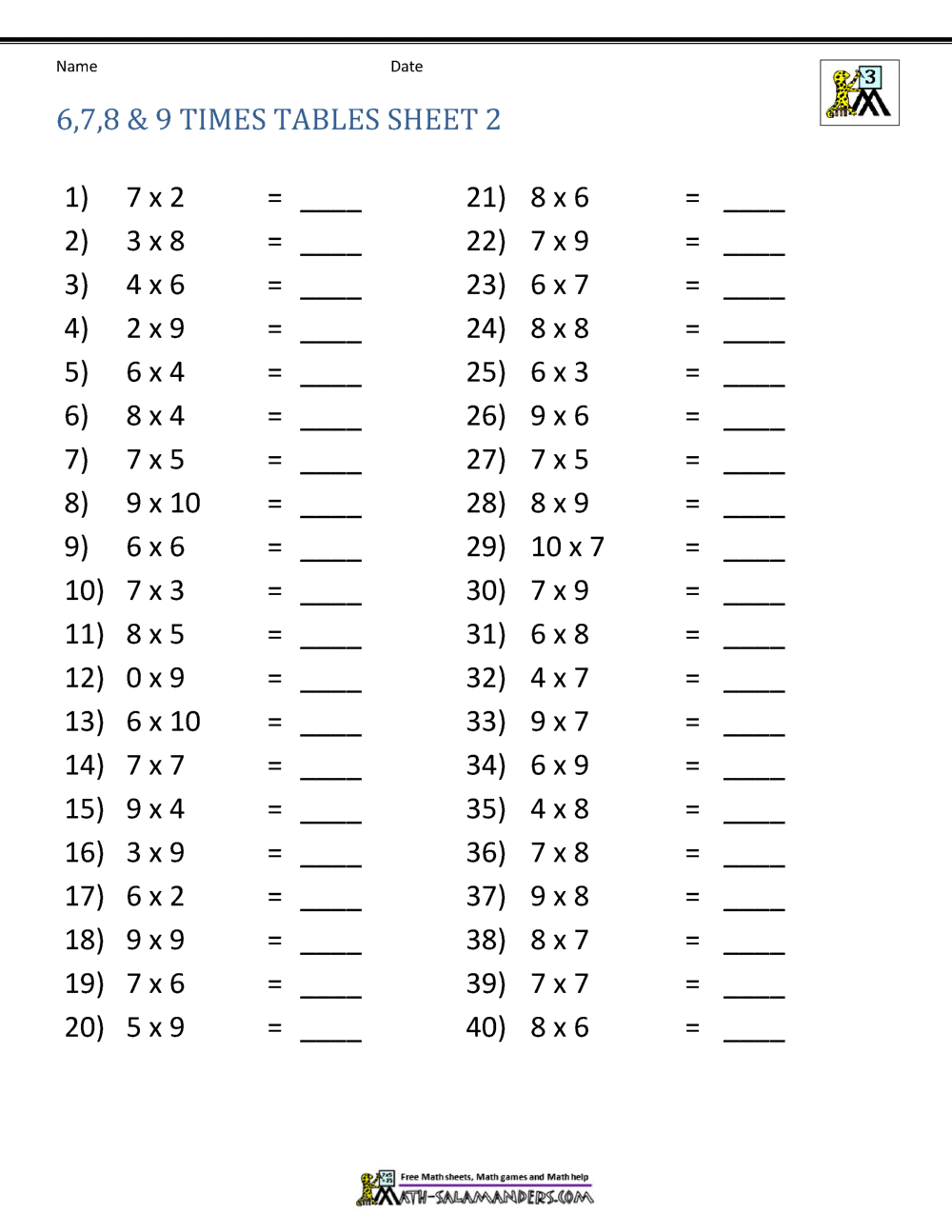 Multiplication Worksheets For Grade 3