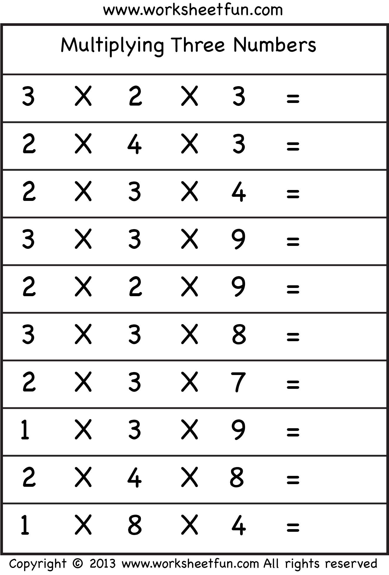 Multiplying 3 Numbers Three Worksheets FREE Printable Worksheets Worksheetfun Multiplying 3 Numbers Three Worksheets FREE Printable Worksheets Worksheetfun