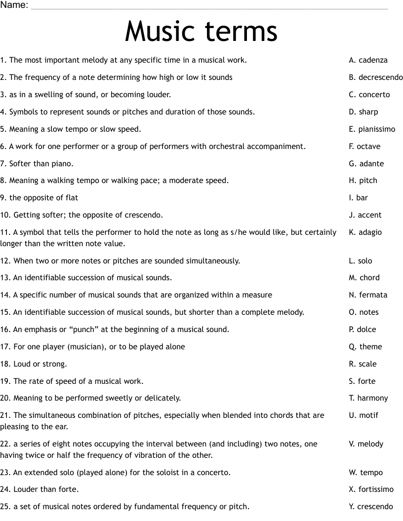 Music Terms Worksheet WordMint Music Terms Worksheet WordMint