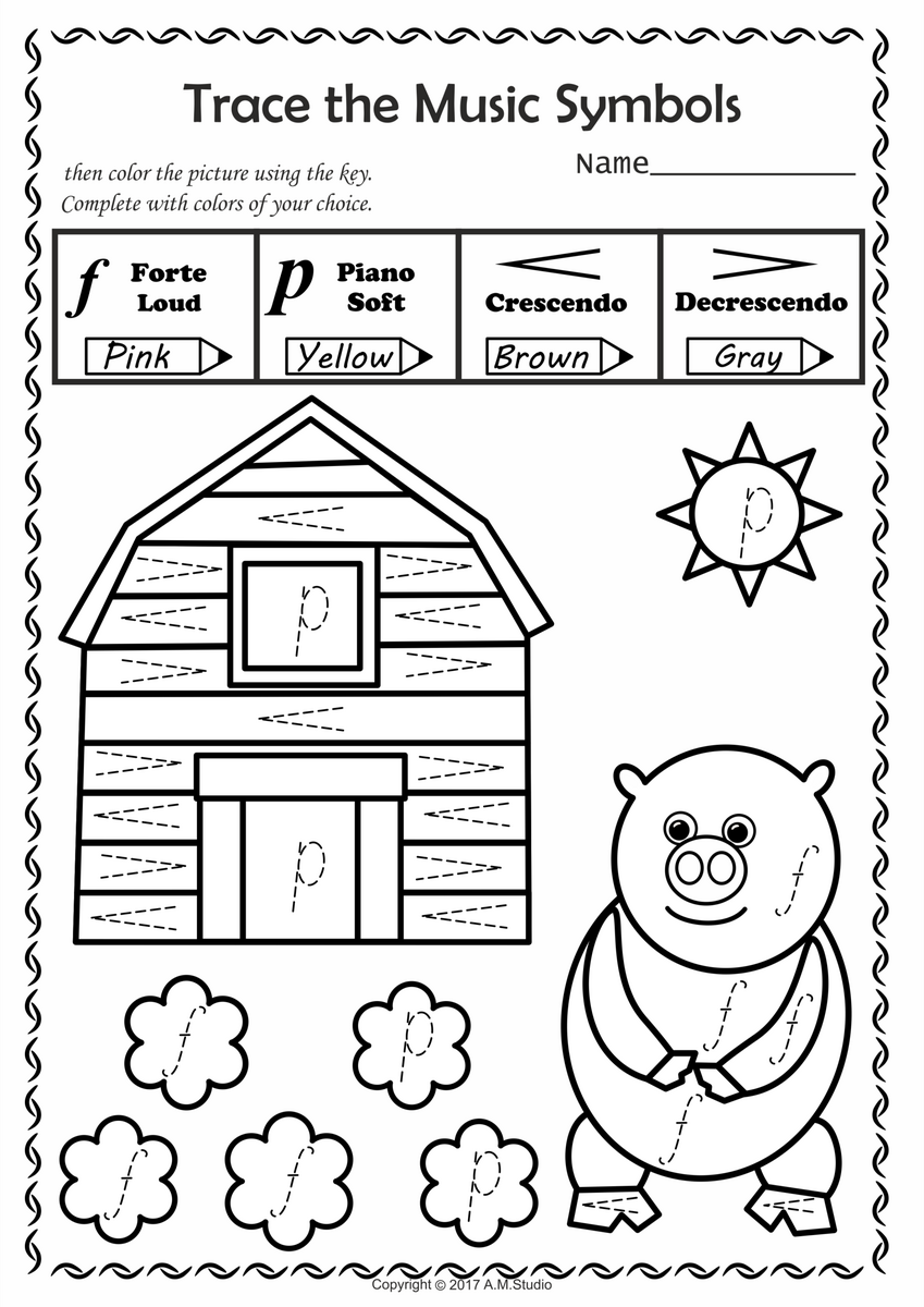 Music Trace And Color Worksheets For Young Musicians Made By Teachers