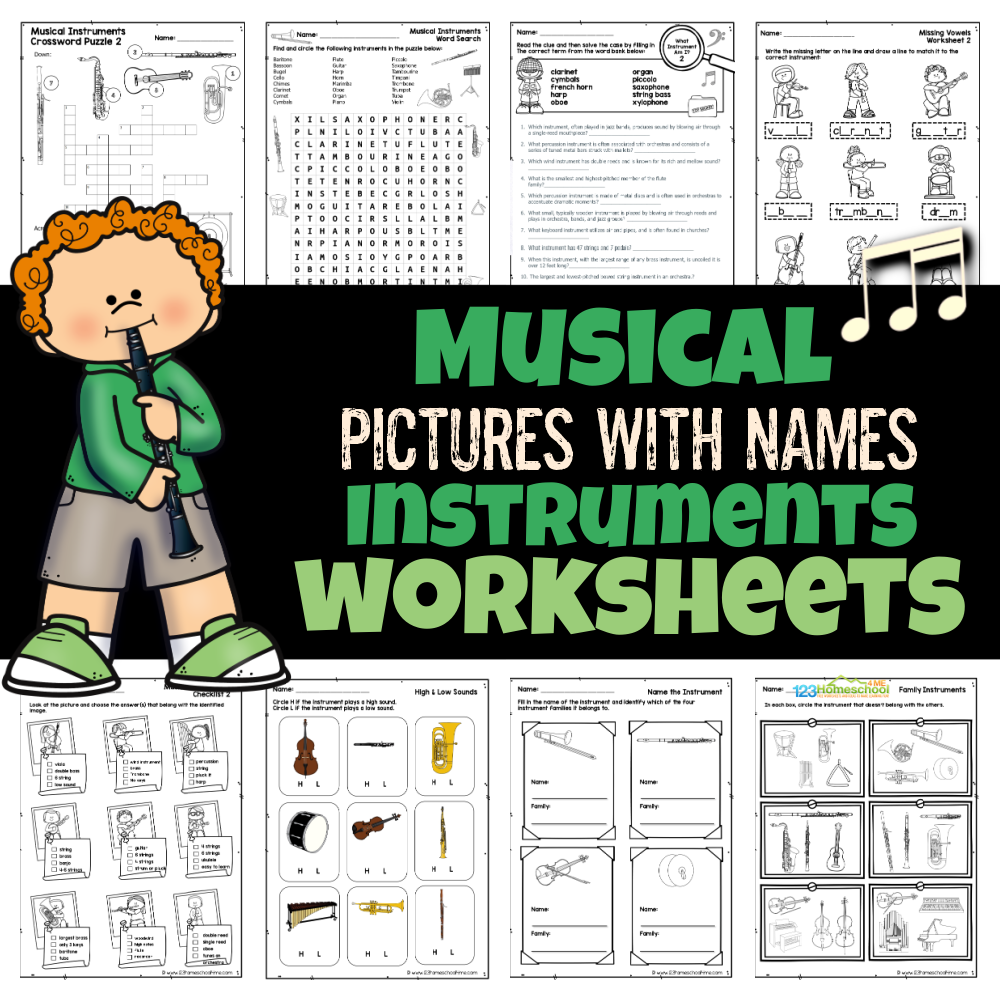Musical Instruments Pictures With Names Worksheet