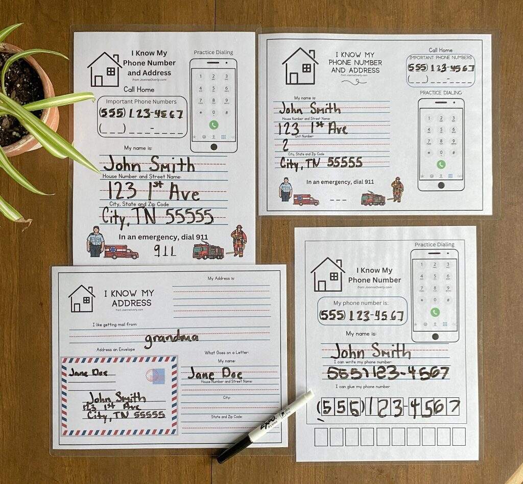 Name Address Cards Free Learning Contact Information For Kids Worksheets Library